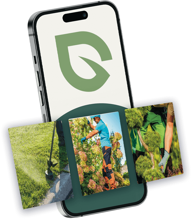 grafica con cellulare e logo giardinaggio milano
